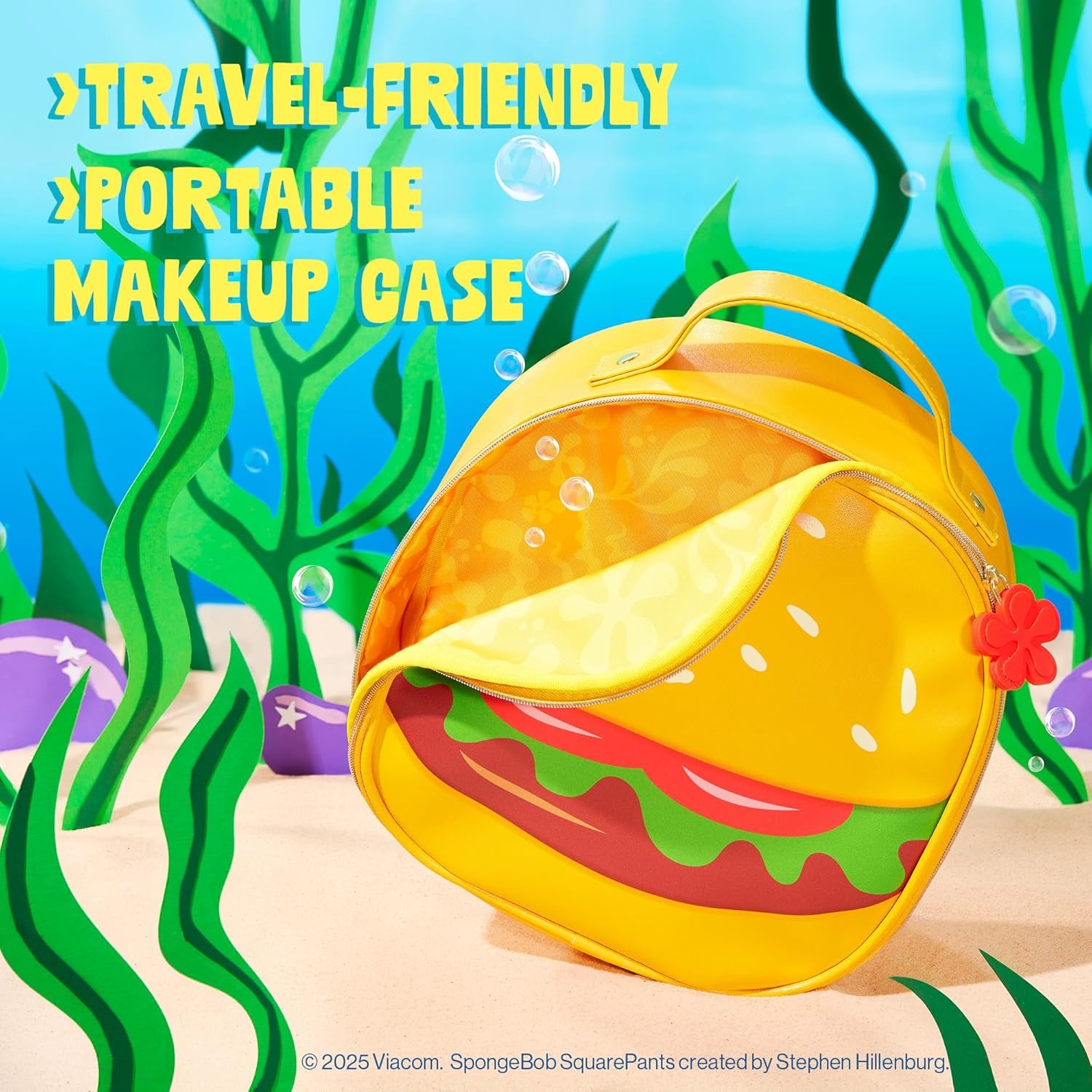 wet n wild Alice in Wonderland Makeup Bag, Limited Edition Collection Travel Pouch with Full-Zip Closure & Flexible Cotton Design(Krabby Patty)