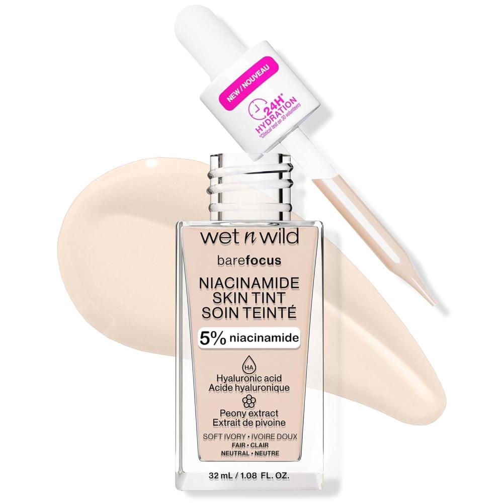 wet n wild Bare Focus Skin Tint, 5% Niacinamide Enriched, Buildable Sheer Lightweight Coverage, Natural Radiant Finish, Hyaluronic & Vitamin Hydration Boost, Cruelty-Free & Vegan – Fair Beige(Soft Ivory)