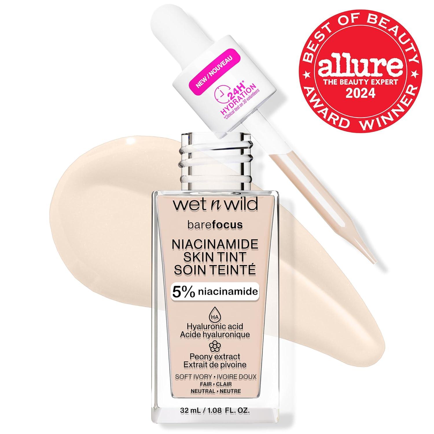 wet n wild Bare Focus Skin Tint, 5% Niacinamide Enriched, Buildable Sheer Lightweight Coverage, Natural Radiant Finish, Hyaluronic & Vitamin Hydration Boost, Cruelty-Free & Vegan – Fair Beige(Soft Ivory)