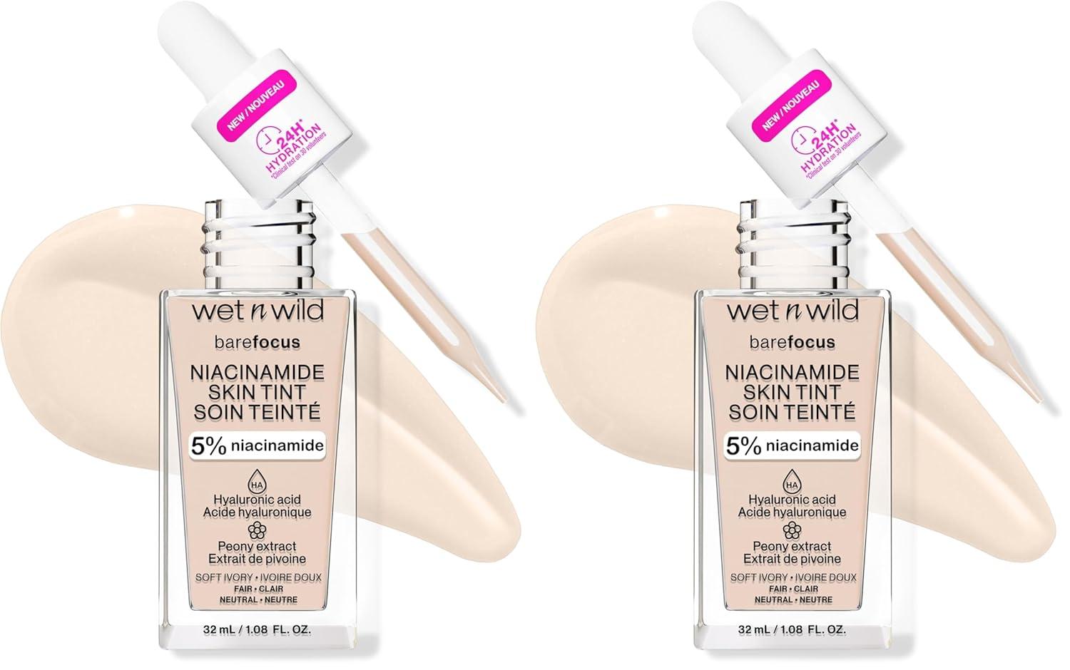 wet n wild Bare Focus Skin Tint, 5% Niacinamide Enriched, Buildable Sheer Lightweight Coverage, Natural Radiant Finish, Hyaluronic & Vitamin Hydration Boost, Cruelty-Free & Vegan – Fair Beige(Soft Ivory)