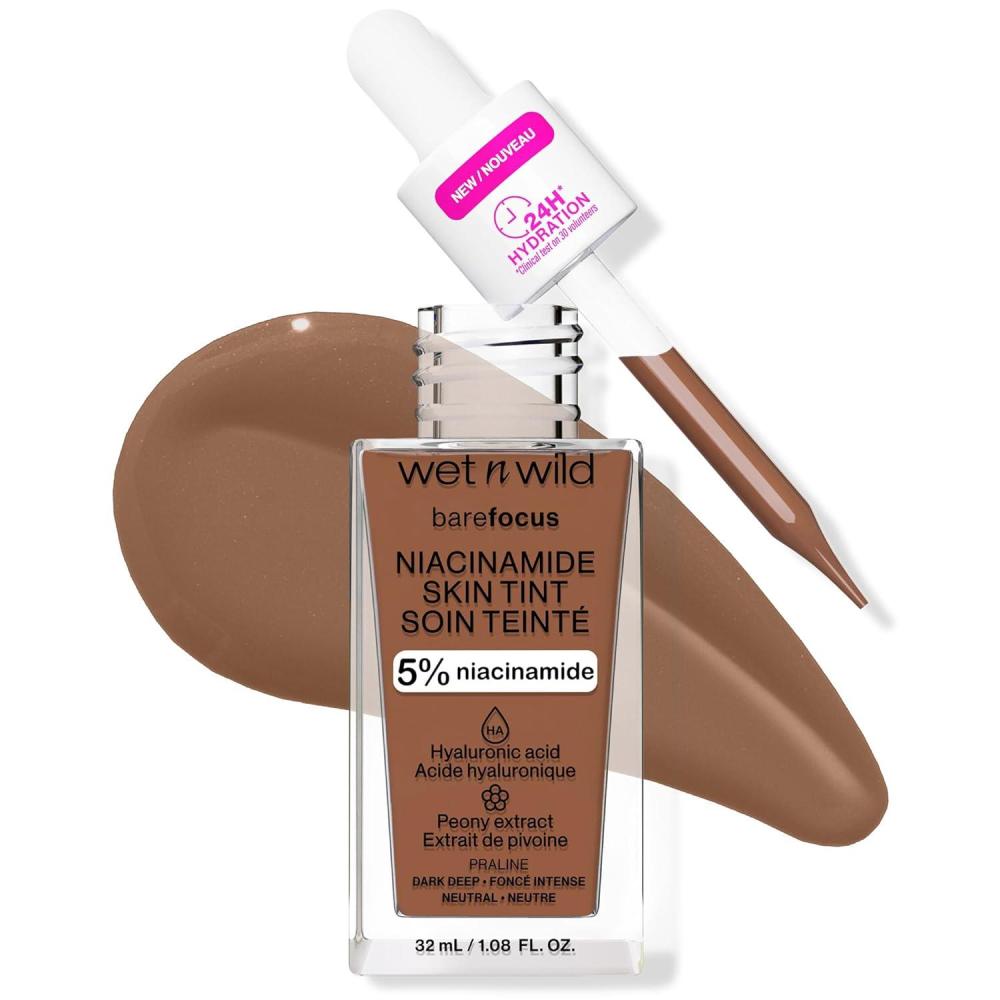 wet n wild Bare Focus Skin Tint, 5% Niacinamide Enriched, Buildable Sheer Lightweight Coverage, Natural Radiant Finish, Hyaluronic & Vitamin Hydration Boost, Cruelty-Free & Vegan – Fair Beige(Praline)