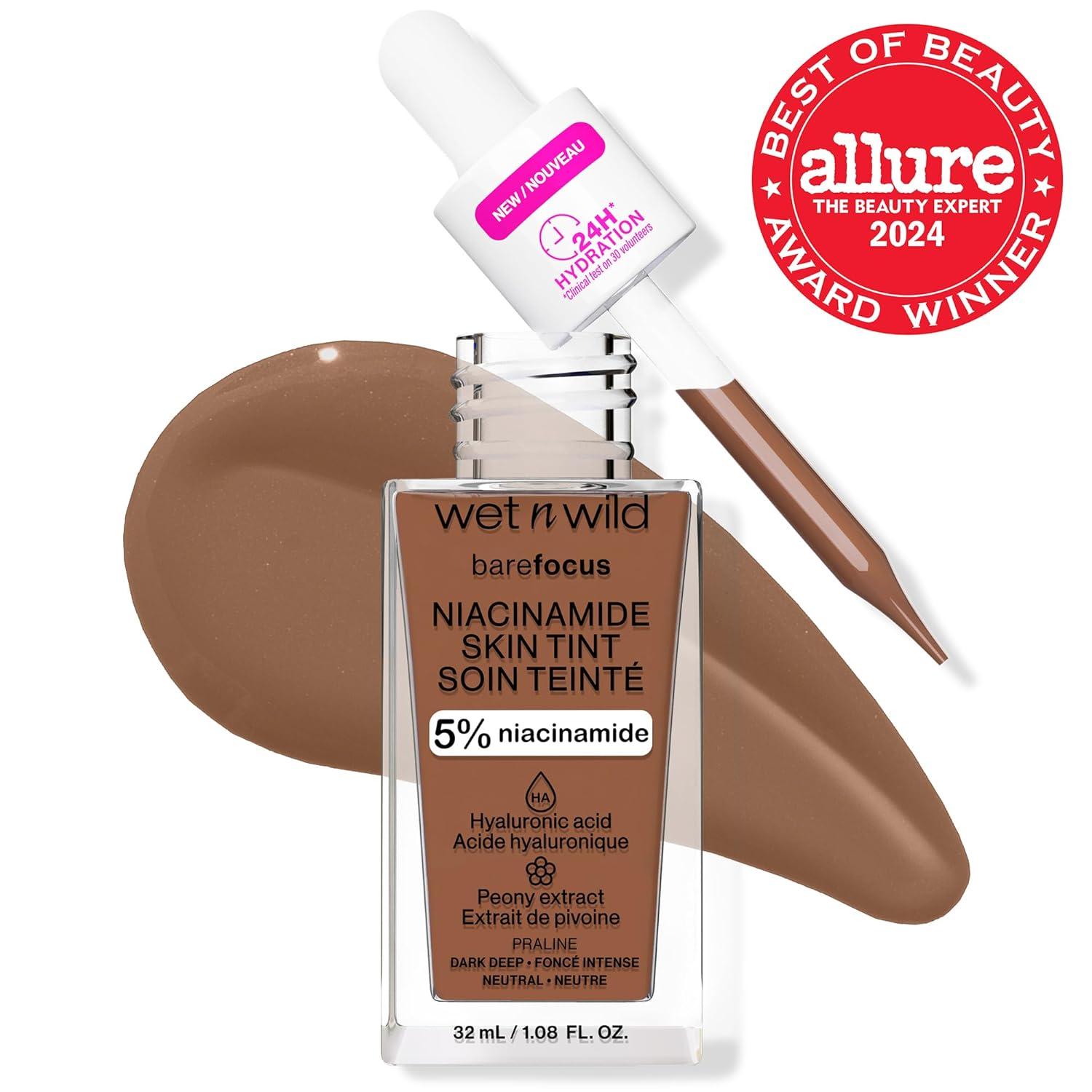 wet n wild Bare Focus Skin Tint, 5% Niacinamide Enriched, Buildable Sheer Lightweight Coverage, Natural Radiant Finish, Hyaluronic & Vitamin Hydration Boost, Cruelty-Free & Vegan – Fair Beige(Praline)