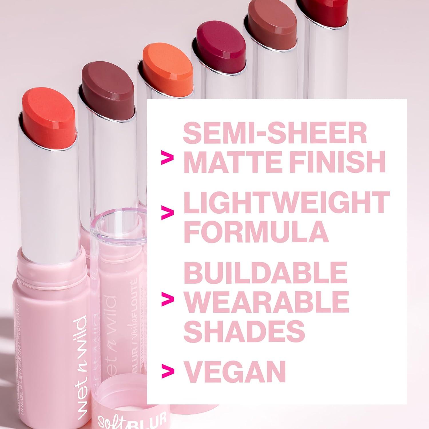 wet n wild Soft Blur Matte Lipstick, Velvety Semi-Sheer Buildable Color, Soft Matte Powdery Finish, Comfortable Wear, Vegan & Cruelty-Free – Apricot Smoothie(I’m Shy)