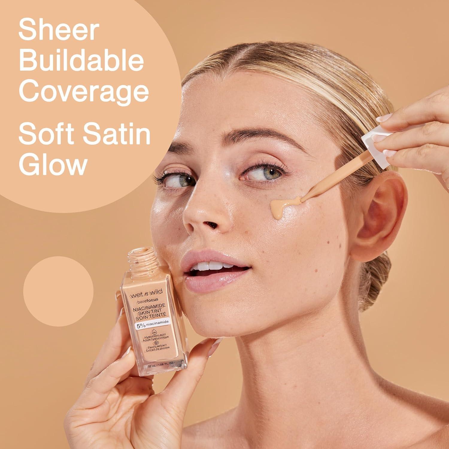 wet n wild Bare Focus Skin Tint, 5% Niacinamide Enriched, Buildable Sheer Lightweight Coverage, Natural Radiant Finish, Hyaluronic & Vitamin Hydration Boost, Cruelty-Free & Vegan – Fair Beige(Rosy Light)