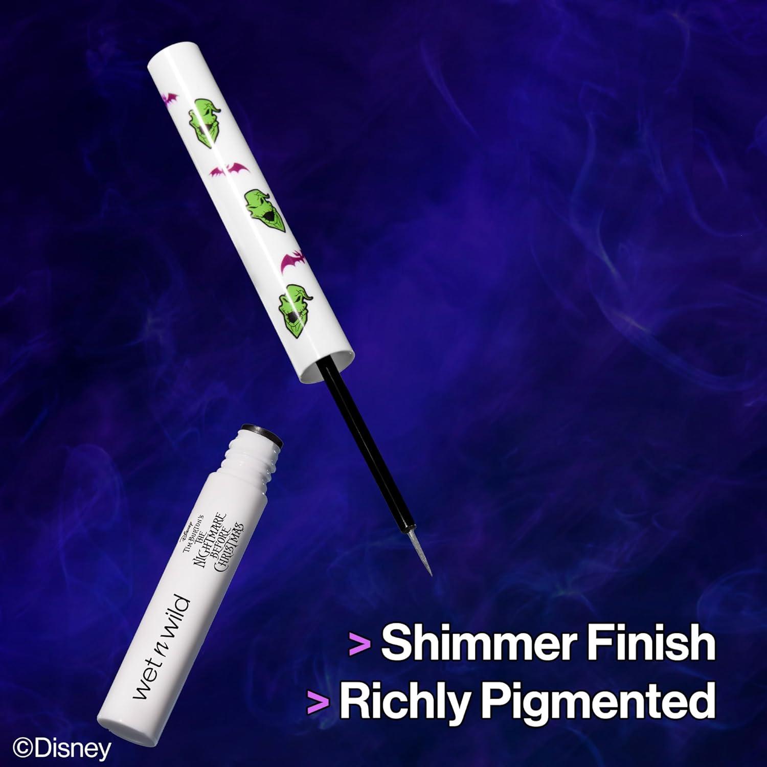 wet n wild Nightmare Before Christmas Liquid Eyeliner, Semi-Sheer Buildable Glitter Formula, Richly Pigmented Color, Flexible Precision Brush for Easy Application, Cruelty-Free – Dare to Play