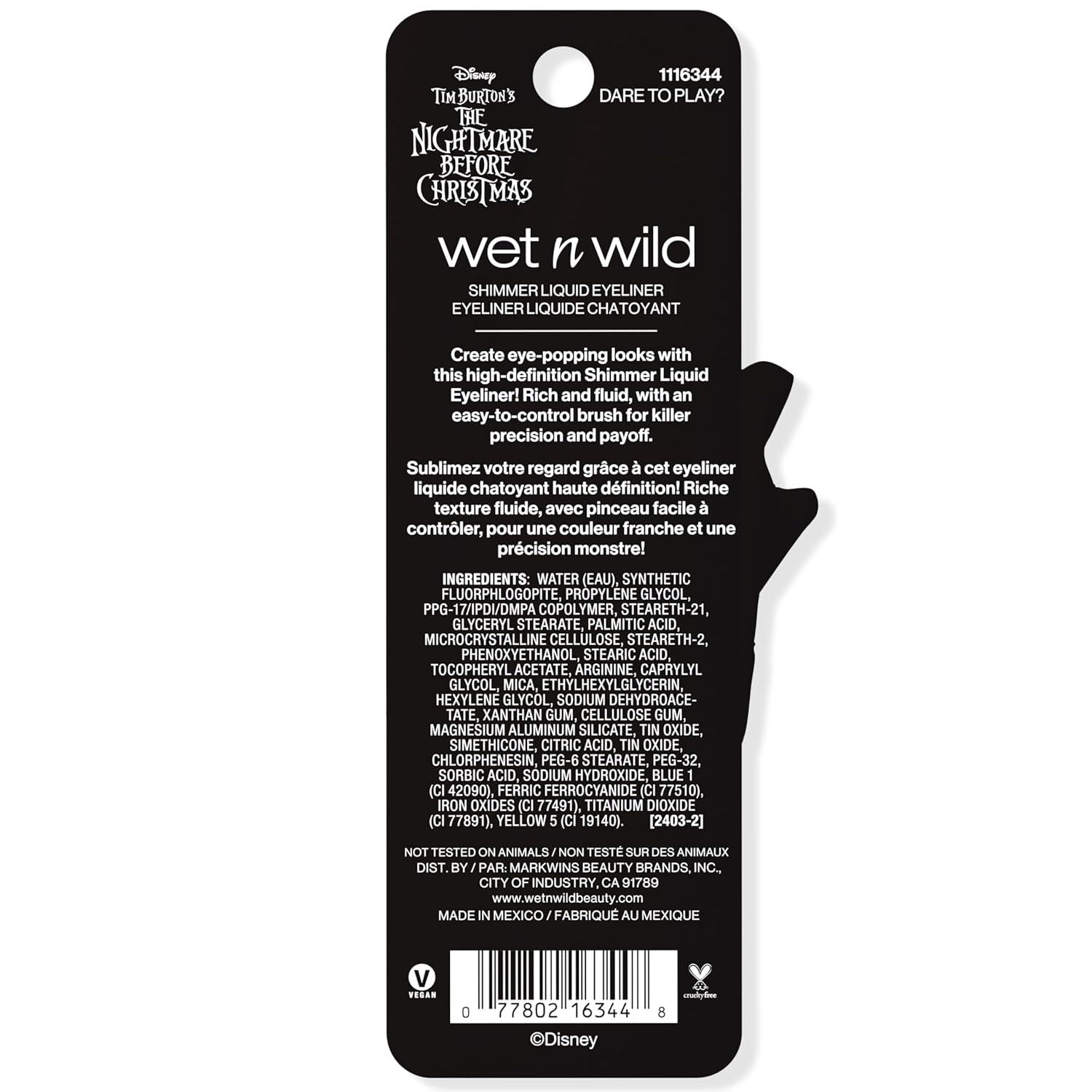 wet n wild Nightmare Before Christmas Liquid Eyeliner, Semi-Sheer Buildable Glitter Formula, Richly Pigmented Color, Flexible Precision Brush for Easy Application, Cruelty-Free – Dare to Play