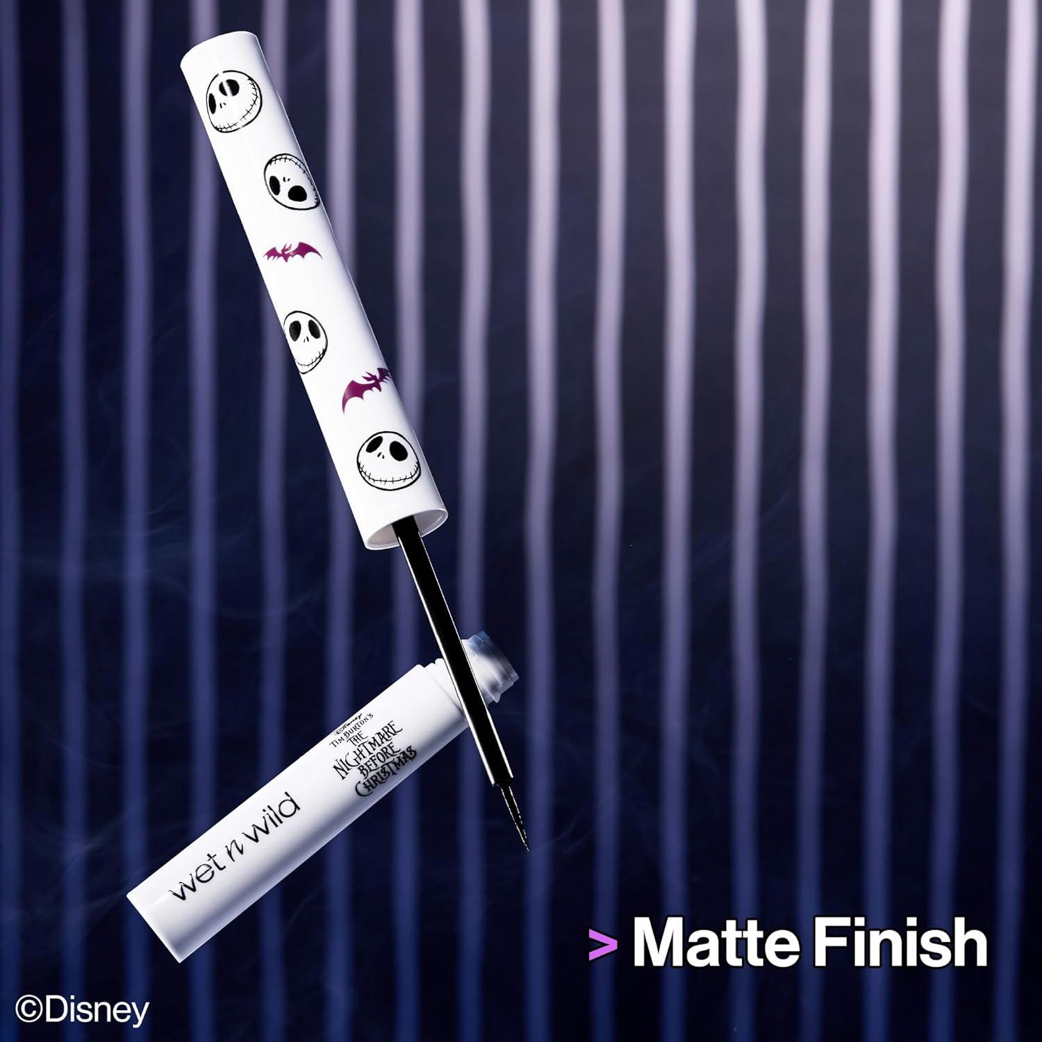 wet n wild Nightmare Before Christmas Matte Liquid Eyeliner, Ultra-Matte Rich Pigment, Easy Precision Flexible Brush Tip, Travel-Friendly, Cruelty-Free – Bone Daddy