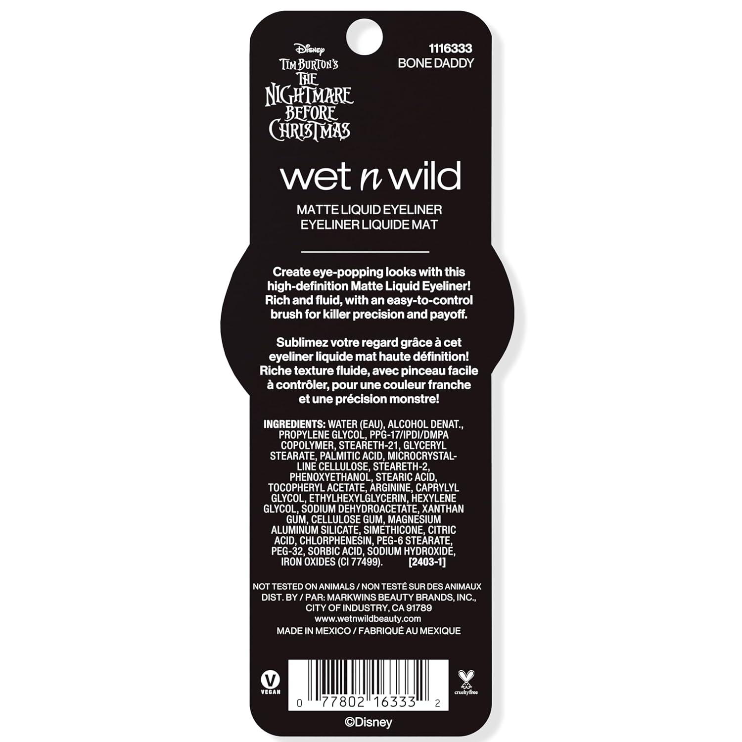wet n wild Nightmare Before Christmas Matte Liquid Eyeliner, Ultra-Matte Rich Pigment, Easy Precision Flexible Brush Tip, Travel-Friendly, Cruelty-Free – Bone Daddy