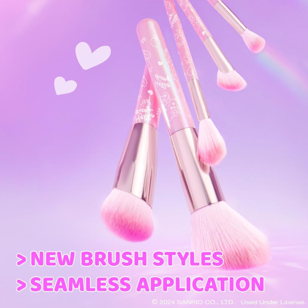 wet n wild Hello Kitty 5-Piece Makeup Brush Set, Buildable & Blendable Multifunctional Seamless Application, Cruelty-Free & Vegan Feathery Soft Bristles