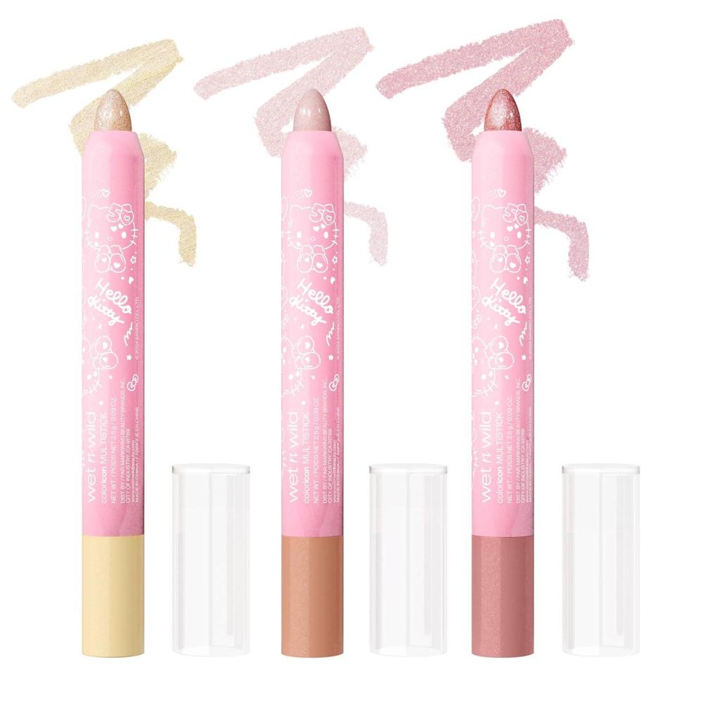 wet n wild Hello Kitty 3-Piece Multi Stick Set, Multi-Functional Versatile Shades, Shimmery Rich Pigmented Cream to Powder Glittery Formula, Cruelty-Free & Vegan