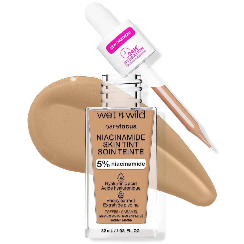 wet n wild Bare Focus Skin Tint, 5% Niacinamide Enriched, Buildable Sheer Lightweight Coverage, Natural Radiant Finish, Hyaluronic & Vitamin Hydration Boost, Cruelty-Free & Vegan – Fair Beige(Toffee)