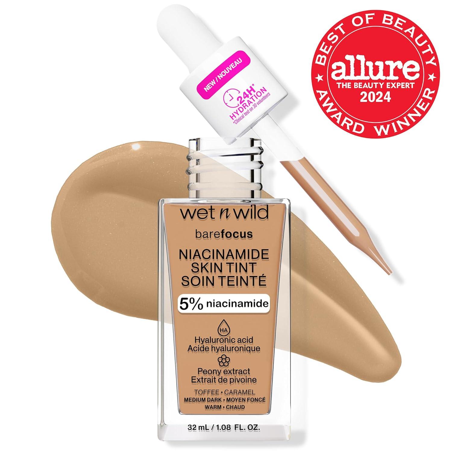 wet n wild Bare Focus Skin Tint, 5% Niacinamide Enriched, Buildable Sheer Lightweight Coverage, Natural Radiant Finish, Hyaluronic & Vitamin Hydration Boost, Cruelty-Free & Vegan – Fair Beige(Toffee)
