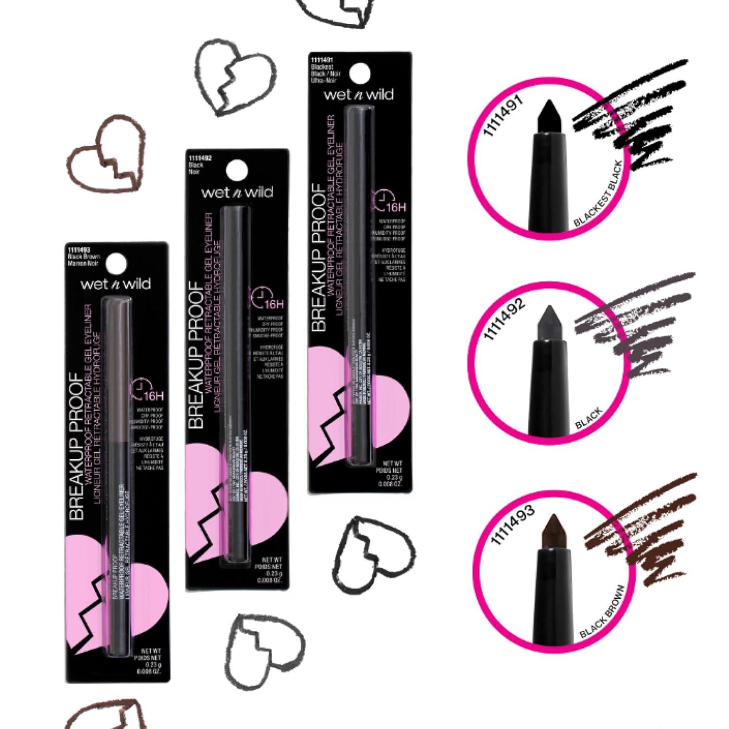 wet n wild Mega Last Breakup Proof Waterproof Retractable Gel Eyeliner – Ultra Pigmented 16-Hour Long Wear, Smudge Proof Satin Finish Formula, Cruelty-Free & Vegan – Charcoal(Black)