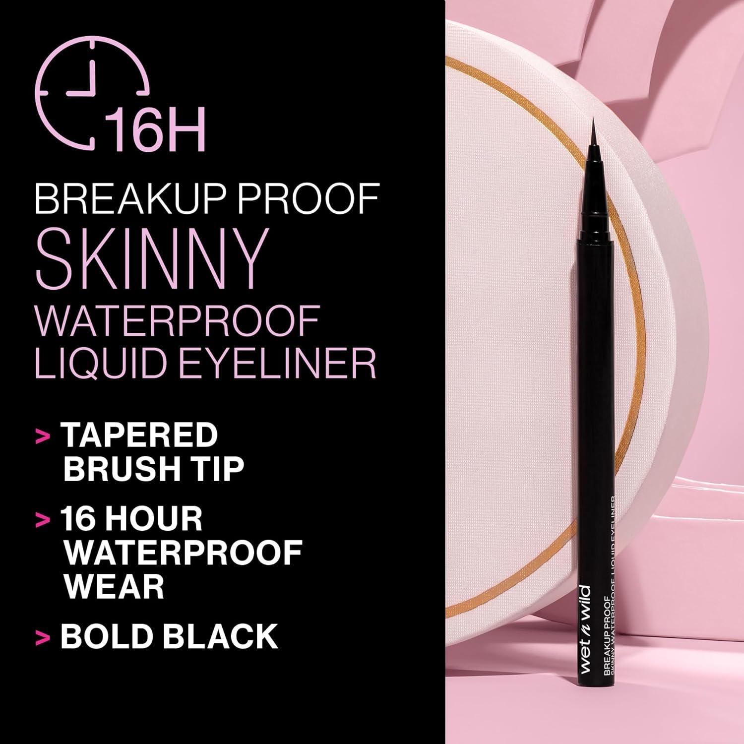 wet n wild Mega Last Breakup Proof Liquid Eyeliner – Ultra-Fine Brush, Waterproof, 16-Hour Long-Lasting Wear- Cruelty-Free & Vegan – Black(Ultra Black)