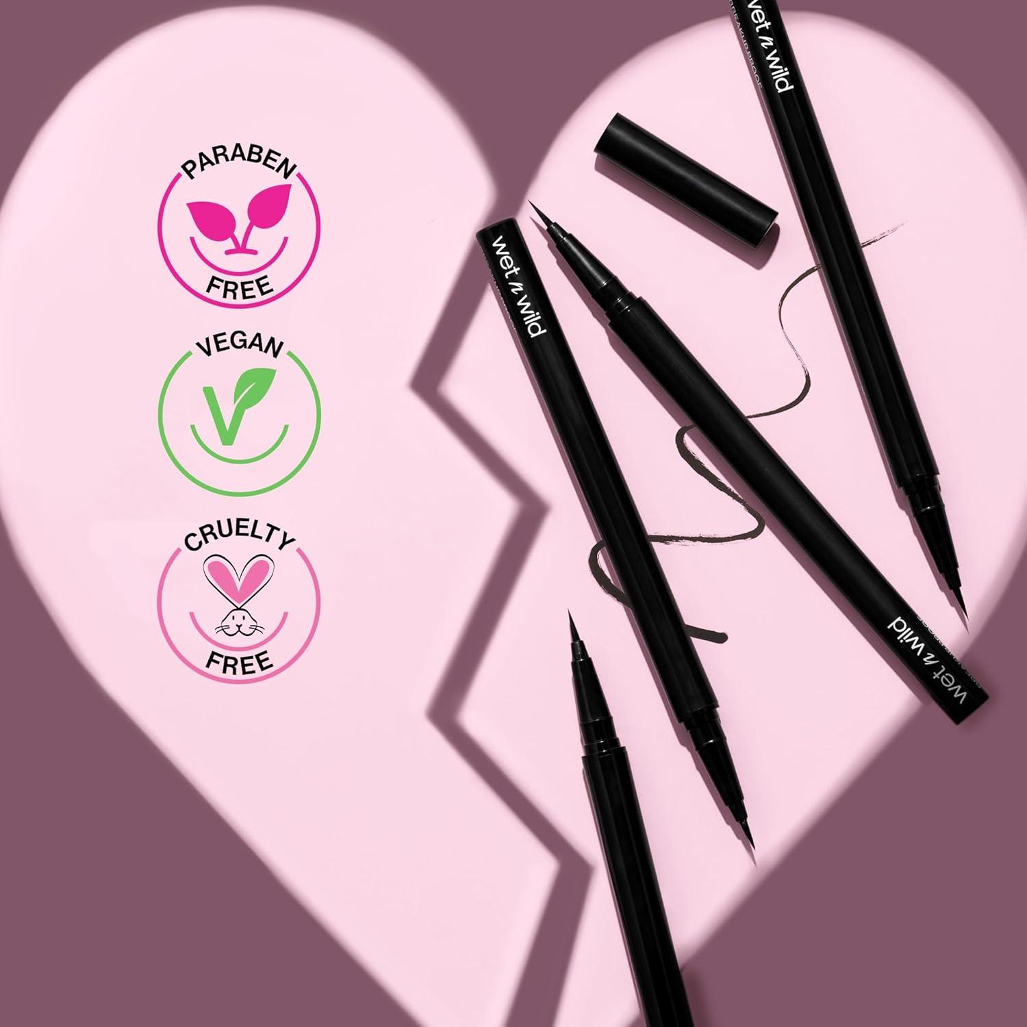 wet n wild Mega Last Breakup Proof Liquid Eyeliner – Ultra-Fine Brush, Waterproof, 16-Hour Long-Lasting Wear- Cruelty-Free & Vegan – Black(Ultra Black)
