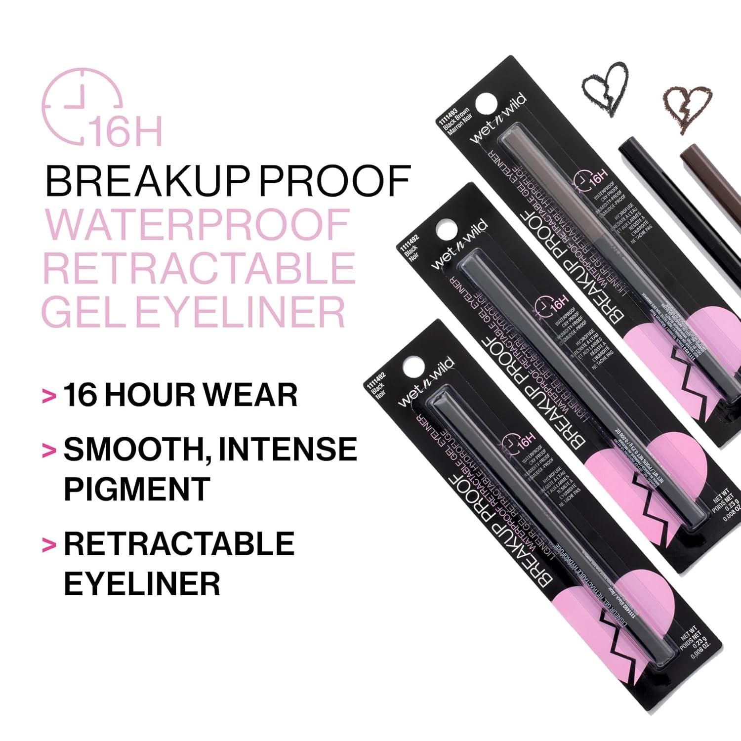 wet n wild Mega Last Breakup Proof Waterproof Retractable Gel Eyeliner – Ultra Pigmented 16-Hour Long Wear, Smudge Proof Satin Finish Formula, Cruelty-Free & Vegan – Charcoal(Brick Brown)