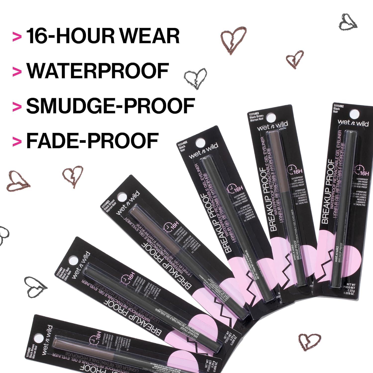 wet n wild Mega Last Breakup Proof Waterproof Retractable Gel Eyeliner – Ultra Pigmented 16-Hour Long Wear, Smudge Proof Satin Finish Formula, Cruelty-Free & Vegan – Charcoal(Brick Brown)